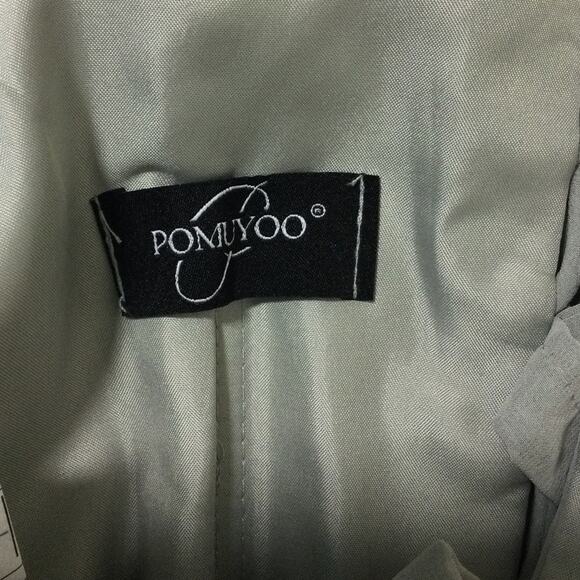 FORMAL SZ 8 M grey ruffle corset lace up hi low vneck faux wrap dress NEW B132 - Picture 8 of 9